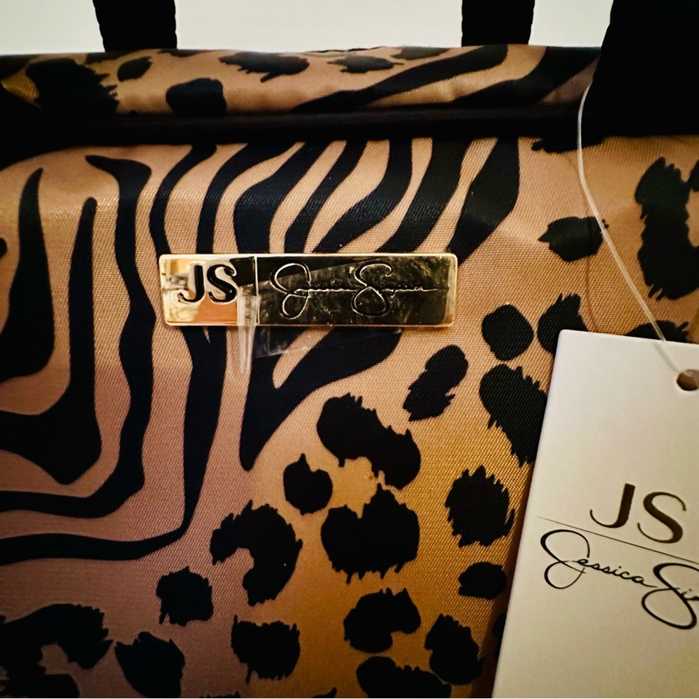 Jessica Simpson Leopard Print Cosmetic Bag - Black and Tan - Picture 8 of 10